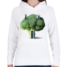 PRINTFASHION Brokkoli ház - Női kapucnis pulóver - Fehér női pulóver, kardigán