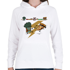 PRINTFASHION Brokkoli vs. Pizza - Női kapucnis pulóver - Fehér női pulóver, kardigán
