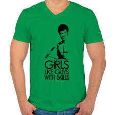 PRINTFASHION Bruce Lee - Férfi V-nyakú póló - Zöld férfi póló