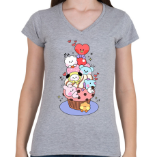 PRINTFASHION BT21 - Női V-nyakú póló - Sport szürke