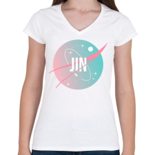 PRINTFASHION BTS NASA: JIN - Női V-nyakú póló - Fehér női póló