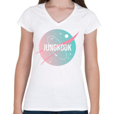 PRINTFASHION BTS NASA: JUNGKOOK - Női V-nyakú póló - Fehér