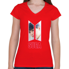 PRINTFASHION BTS Suga - Női V-nyakú póló - Piros