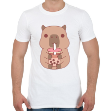 PRINTFASHION Bubble tea Capybara - Férfi póló - Fehér férfi póló