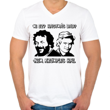 PRINTFASHION Bud Spencer és Terence Hill ( Mi ez? Hagymás bab?) - Férfi V-nyakú póló - Fehér férfi póló