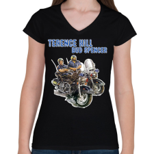 PRINTFASHION Bud Spencer és Terence Hill - Női V-nyakú póló - Fekete női póló