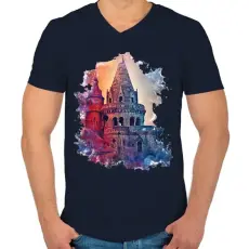 PRINTFASHION budapest01 - Férfi V-nyakú póló - Sötétkék