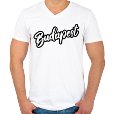 PRINTFASHION Budapest felirat póló - Férfi V-nyakú póló - Fehér férfi póló