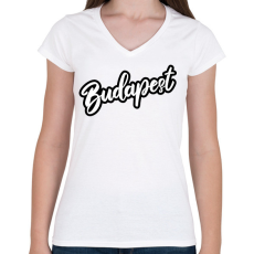 PRINTFASHION Budapest felirat póló - Női V-nyakú póló - Fehér