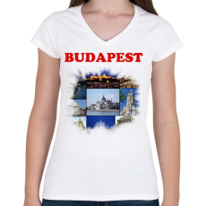 PRINTFASHION Budapest - Női V-nyakú póló - Fehér