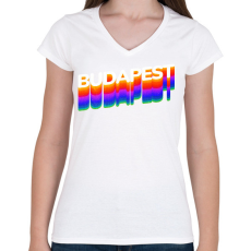 PRINTFASHION Budapest - Női V-nyakú póló - Fehér