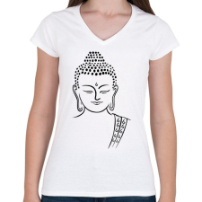 PRINTFASHION buddha - Női V-nyakú póló - Fehér női póló