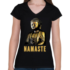 PRINTFASHION BUDHA2 - Női V-nyakú póló - Fekete