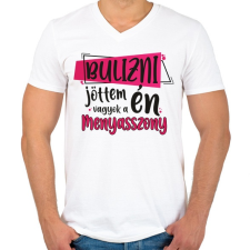 PRINTFASHION Bulizni jöttem én vagyok a menyasszony - Férfi V-nyakú póló - Fehér férfi póló