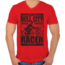 PRINTFASHION Bull city racer - Férfi V-nyakú póló - Piros férfi póló