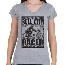 PRINTFASHION Bull city racer - Női V-nyakú póló - Sport szürke női póló