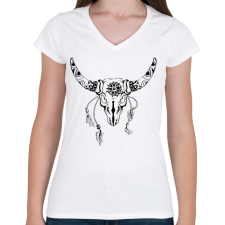 PRINTFASHION bull skull - Női V-nyakú póló - Fehér női póló