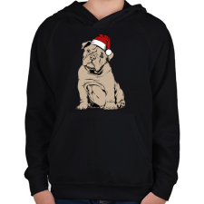 PRINTFASHION Bulldog karácsony - Gyerek kapucnis pulóver - Fekete gyerek pulóver, kardigán