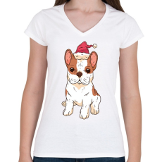 PRINTFASHION Bulldog karácsony - Női V-nyakú póló - Fehér