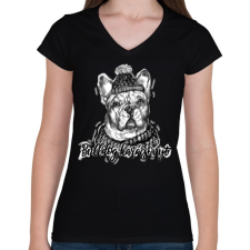 PRINTFASHION bulldog karácsonyt - Női V-nyakú póló - Fekete női póló