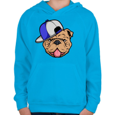 PRINTFASHION Bulldog sapiban - Gyerek kapucnis pulóver - Azúrkék gyerek pulóver, kardigán