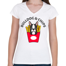 PRINTFASHION BULLDOGCHIPS - Női V-nyakú póló - Fehér női póló