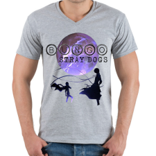 PRINTFASHION BUNGO Stray Dogs - Férfi V-nyakú póló - Sport szürke férfi póló