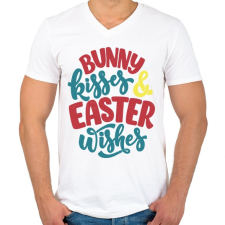 PRINTFASHION Bunny kisses & Easter wishes - Férfi V-nyakú póló - Fehér férfi póló