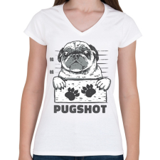 PRINTFASHION Bűnöző mopsz - Női V-nyakú póló - Fehér női póló