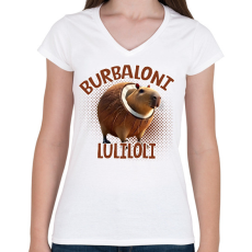 PRINTFASHION Burbaloni Luliloli - Női V-nyakú póló - Fehér