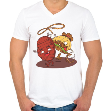 PRINTFASHION Burger cowboy - Férfi V-nyakú póló - Fehér férfi póló