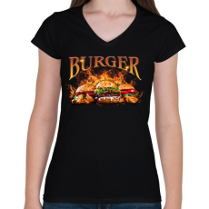 PRINTFASHION Burger - Női V-nyakú póló - Fekete