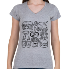 PRINTFASHION burger - Női V-nyakú póló - Sport szürke