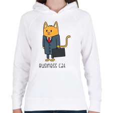 PRINTFASHION Business cat - Női kapucnis pulóver - Fehér női pulóver, kardigán