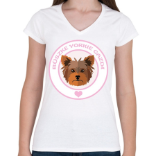 PRINTFASHION Büszke gazdi: Yorkie - Női V-nyakú póló - Fehér női póló