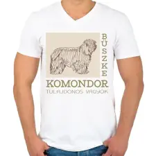 PRINTFASHION Büszke tulajdonos - Komondor - Férfi V-nyakú póló - Fehér férfi póló