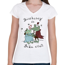 PRINTFASHION Büszkeség és béka élet - Női V-nyakú póló - Fehér női póló