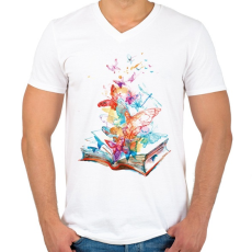 PRINTFASHION Butterfly Book - Férfi V-nyakú póló - Fehér
