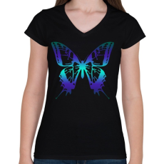 PRINTFASHION Butterfly - Női V-nyakú póló - Fekete