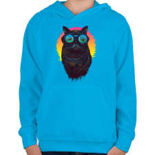 PRINTFASHION Búvár macska - Gyerek kapucnis pulóver - Azúrkék gyerek pulóver, kardigán