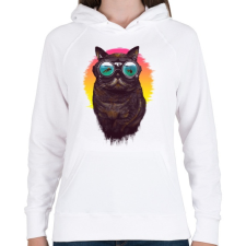 PRINTFASHION Búvár macska - Női kapucnis pulóver - Fehér női pulóver, kardigán