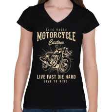 PRINTFASHION cafe racer - Női V-nyakú póló - Fekete