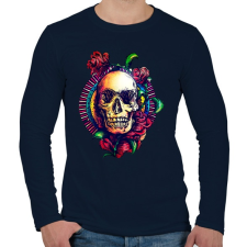 PRINTFASHION Calavera virágos koponya - Férfi hosszú ujjú póló - Sötétkék férfi póló