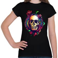 PRINTFASHION Calavera virágos koponya - Női póló - Fekete női póló