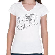 PRINTFASHION Camera - Női V-nyakú póló - Fehér