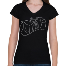 PRINTFASHION Camera - Női V-nyakú póló - Fekete