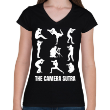 PRINTFASHION Camera sutra - Női V-nyakú póló - Fekete női póló