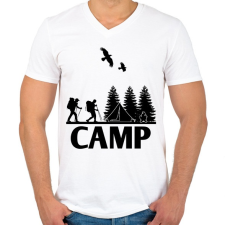 PRINTFASHION camping  - Férfi V-nyakú póló - Fehér férfi póló