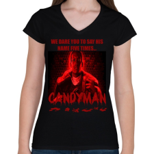 PRINTFASHION CANDYMAN-RED - Női V-nyakú póló - Fekete női póló