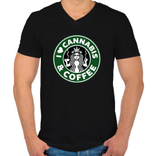 PRINTFASHION Cannabis and coffee - Férfi V-nyakú póló - Fekete férfi póló